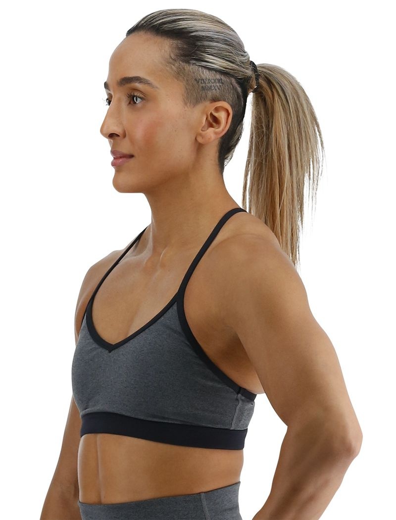 Dark Grey Tyr Base Kinetic™ V-neck Women's Sports Bra | US-FJPL68329