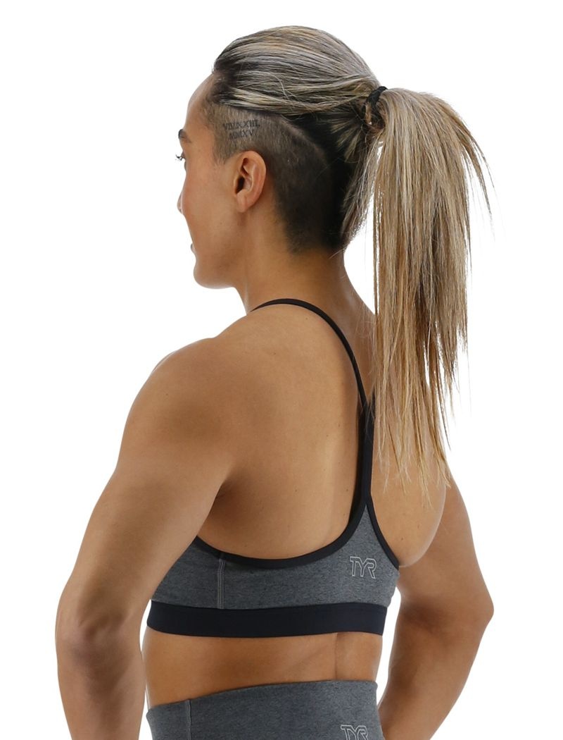 Dark Grey Tyr Base Kinetic™ V-neck Women's Sports Bra | US-FJPL68329