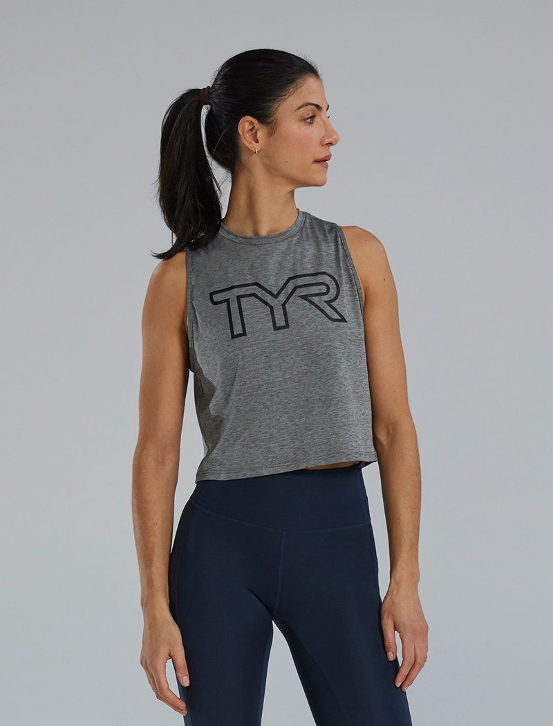 Dark Grey Tyr Climadry™ Cropped Tech Women's Tanks | US-YTGA20146