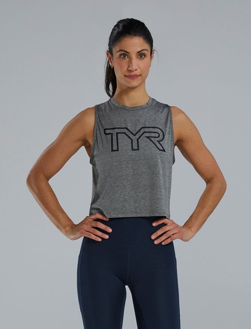 Dark Grey Tyr Climadry™ Cropped Tech Women\'s Tanks | US-YTGA20146