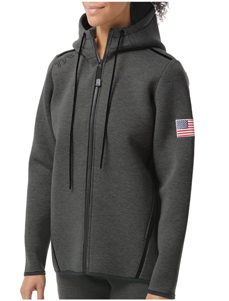 Dark Grey Tyr Elite Team Full Zip - Usa Women\'s Hoodie | US-QSHD19850