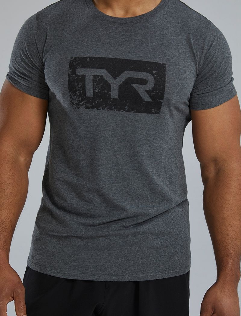 Dark Grey Tyr Ultrasoft™ Short Sleeve Graphic Distressed Men's T-Shirt | US-EONL21748