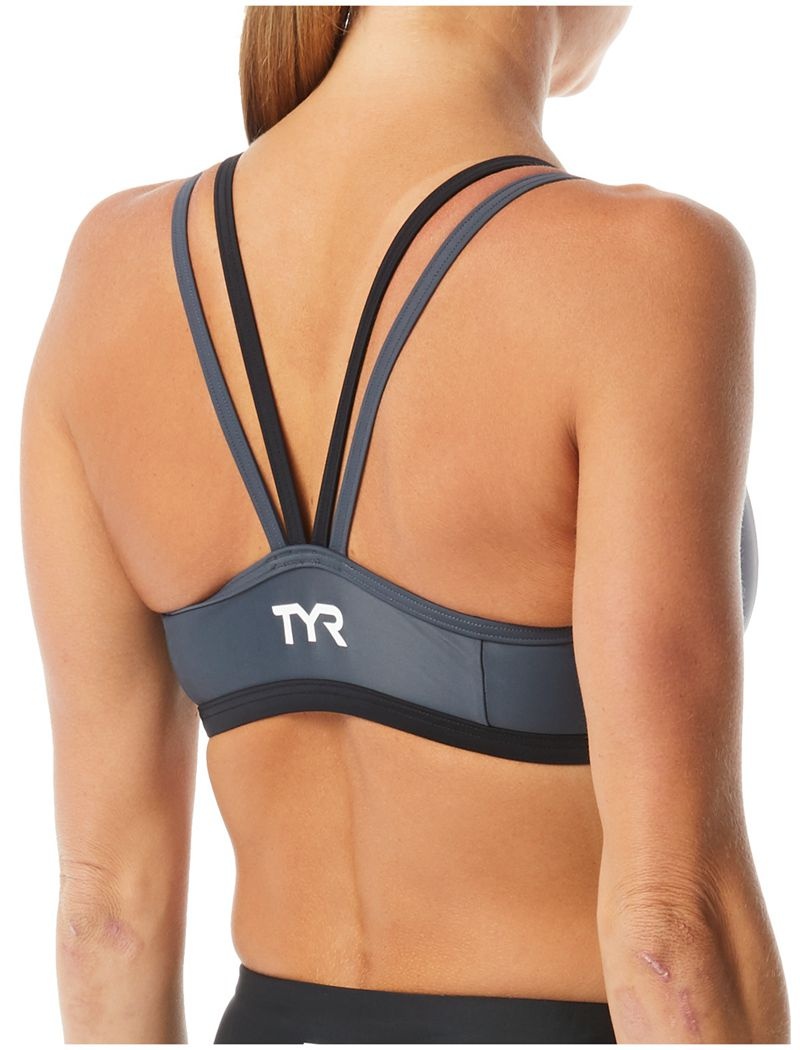 Dark Grey / Black Tyr Thin Strap Tri Women's Sports Bra | US-MPWC79416