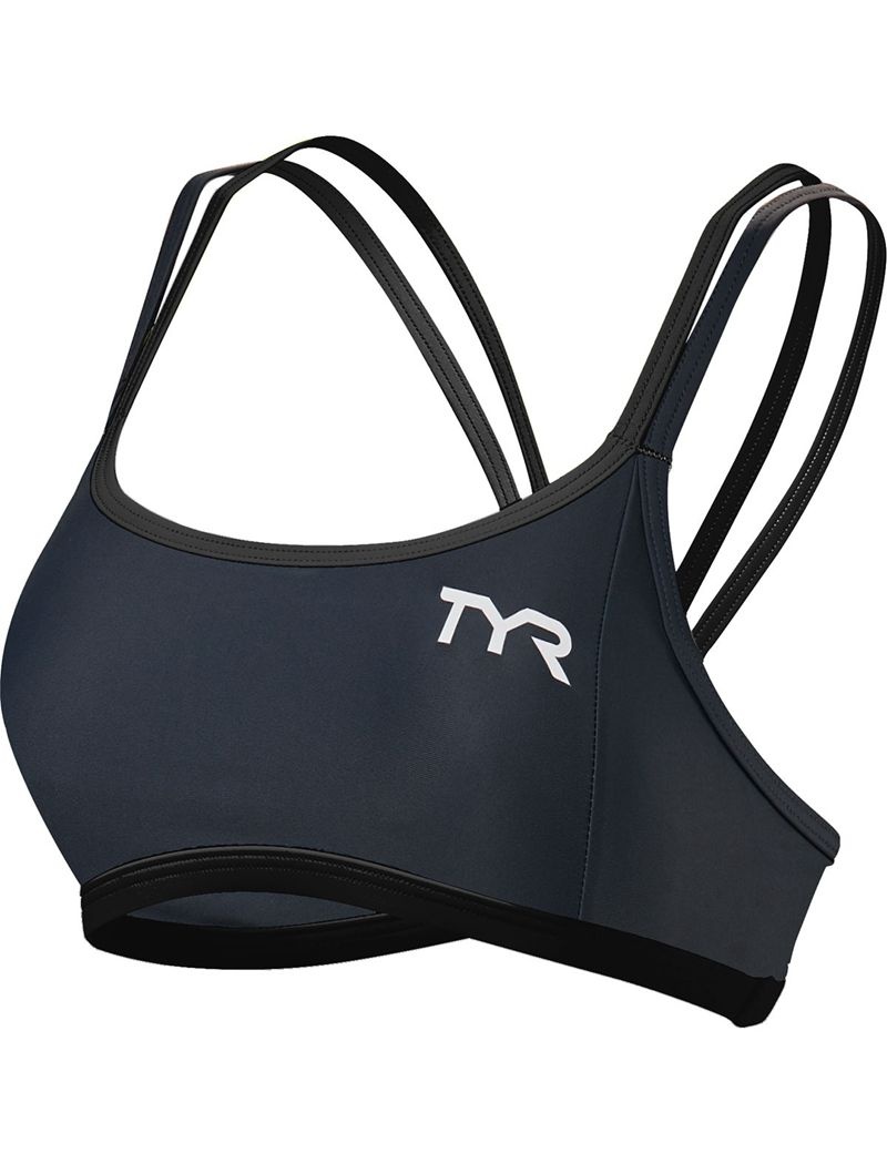 Dark Grey / Black Tyr Thin Strap Tri Women's Sports Bra | US-MPWC79416