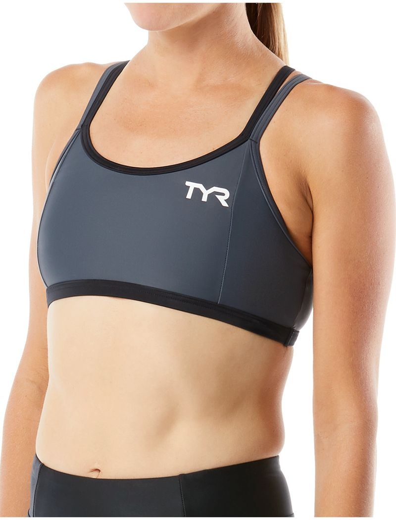 Dark Grey / Black Tyr Thin Strap Tri Women\'s Sports Bra | US-MPWC79416