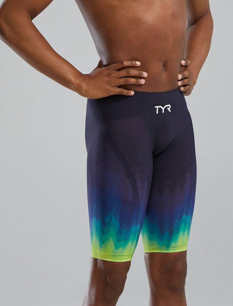 Green / Navy Tyr Venzo™ High Waist Jammer Influx Men's Swimsuit | US-OHTR26894