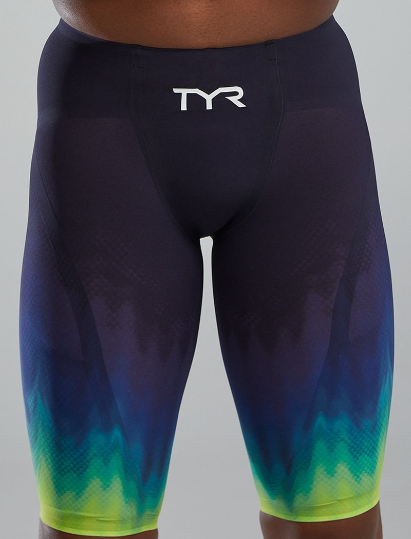 Green / Navy Tyr Venzo™ High Waist Jammer Influx Men's Swimsuit | US-OHTR26894