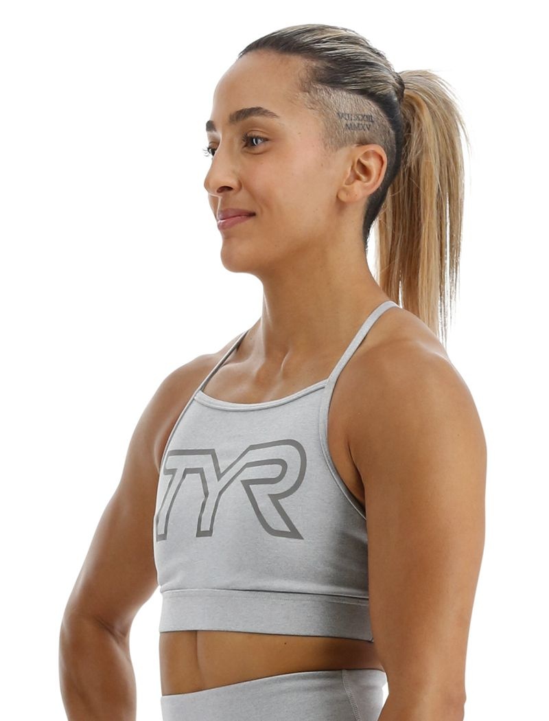 Grey Tyr Base Kinetic™ High Neck Big Logo Women's Sports Bra | US-NUVB24085