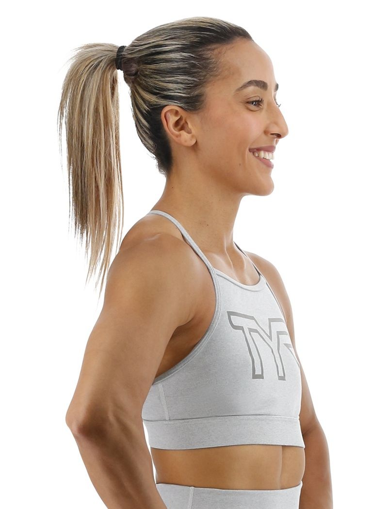 Grey Tyr Base Kinetic™ High Neck Big Logo Women's Sports Bra | US-NUVB24085