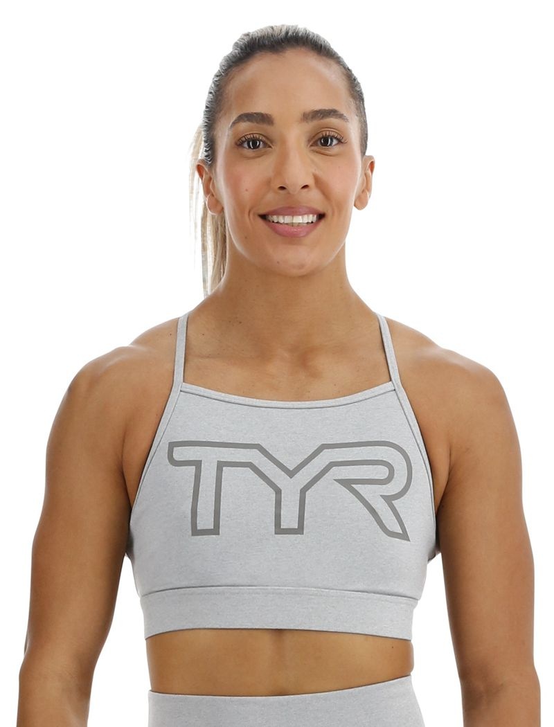 Grey Tyr Base Kinetic™ High Neck Big Logo Women\'s Sports Bra | US-NUVB24085