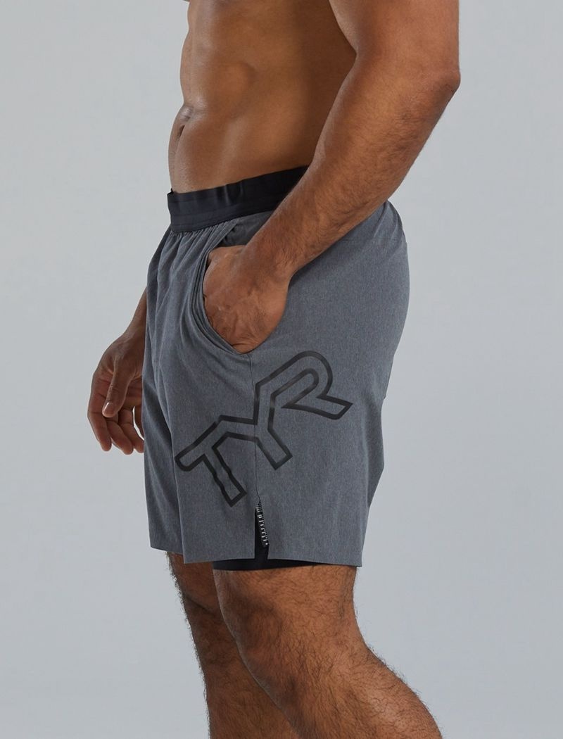 Grey Tyr Hydrosphere™ Lined 7 Unbroken Big Logo Men's Shorts | US-VHLZ18957