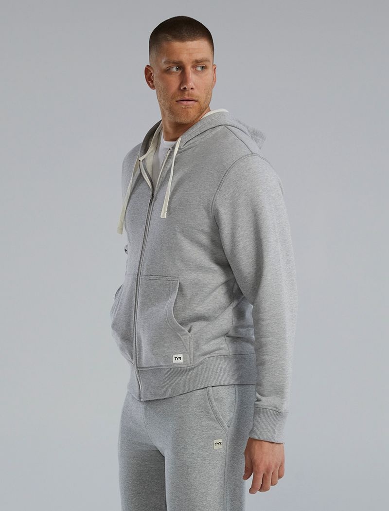 Grey Tyr Ultrasoft Heavyweight Terry Full-zip Men's Hoodie | US-IQGU64598