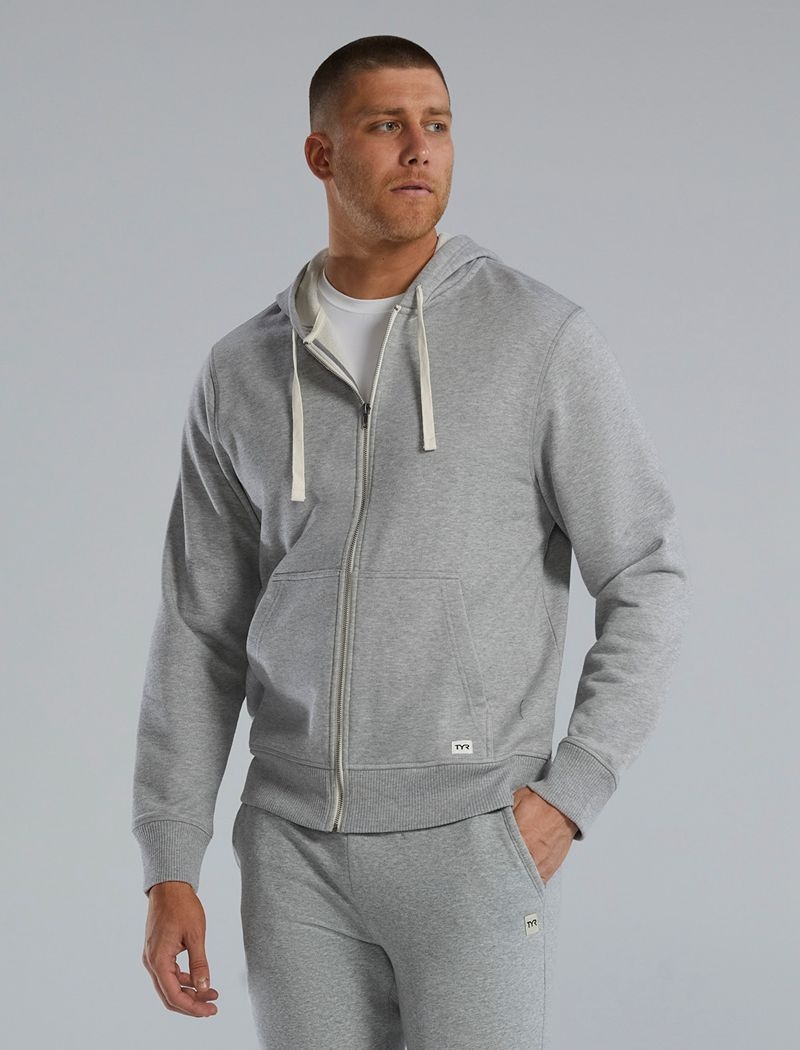 Grey Tyr Ultrasoft Heavyweight Terry Full-zip Men\'s Hoodie | US-IQGU64598