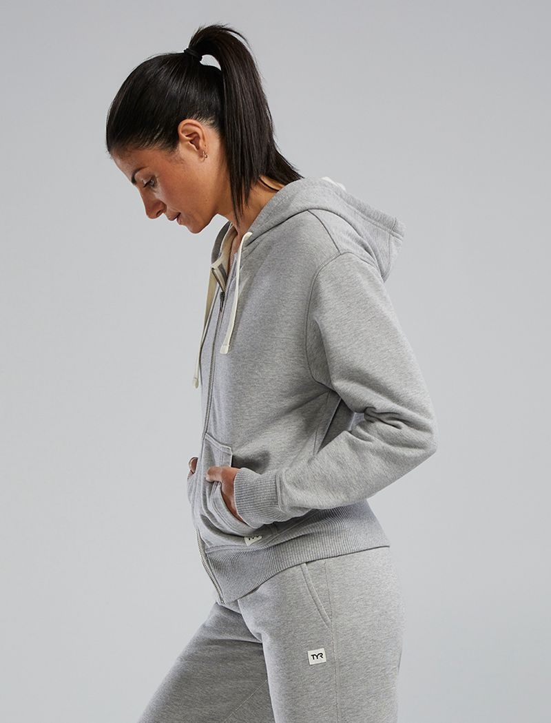 Grey Tyr Ultrasoft Heavyweight Terry Full-zip Women's Hoodie | US-CFAJ94178