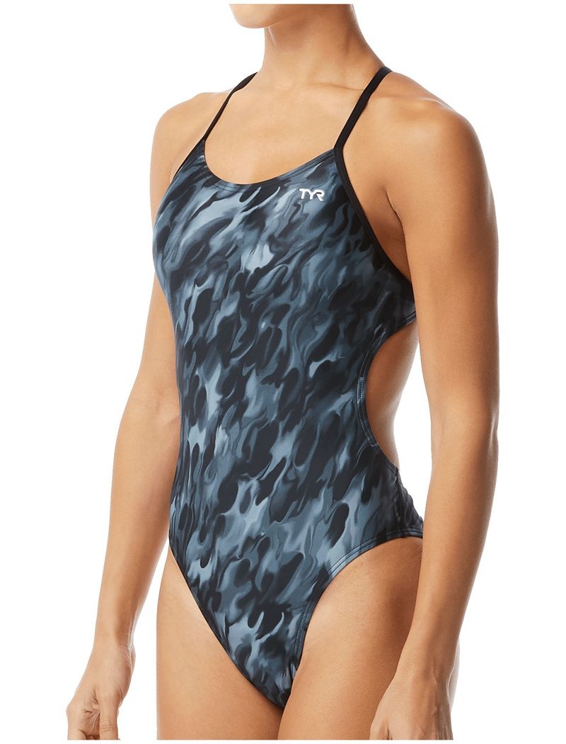 Grey / Black Tyr Durafast Elite® Cutout Draco Women\'s Swimsuit | US-SUQT63579