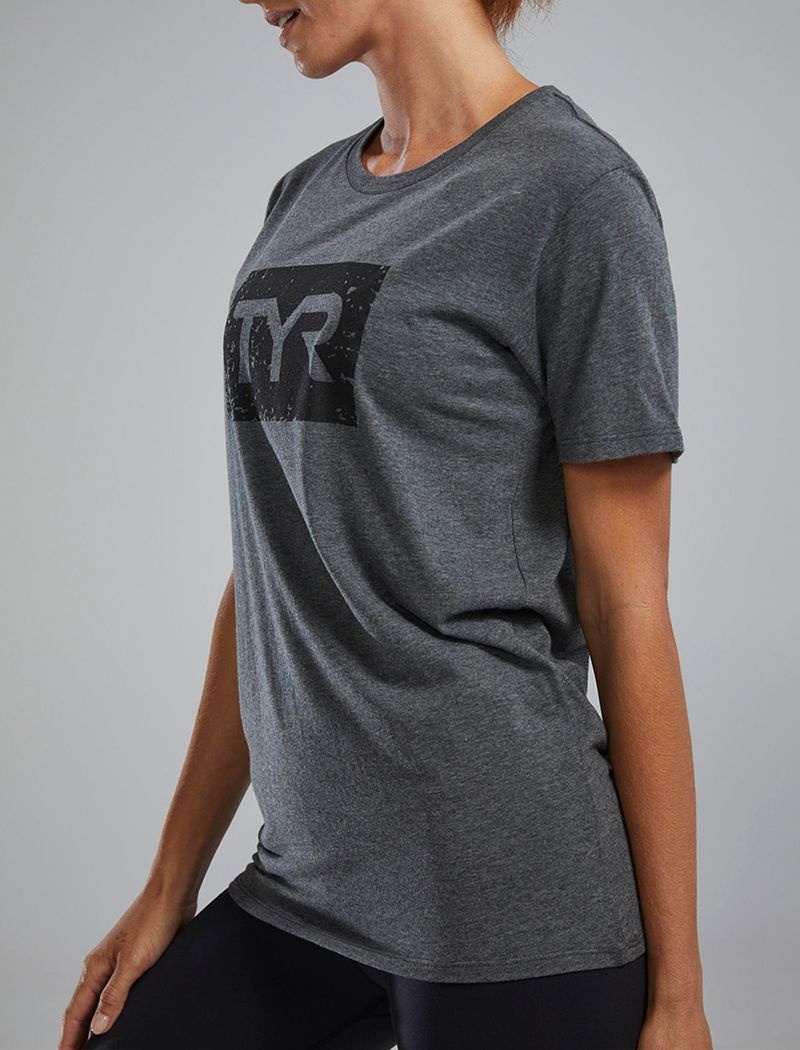 Grey / Black Tyr Ultrasoft™ Short Sleeve Graphic Distressed Women's T-Shirt | US-DUTZ03426