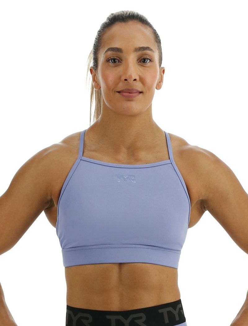 Light Blue Tyr Base Kinetic™ High Neck Women\'s Sports Bra | US-JRCF71056