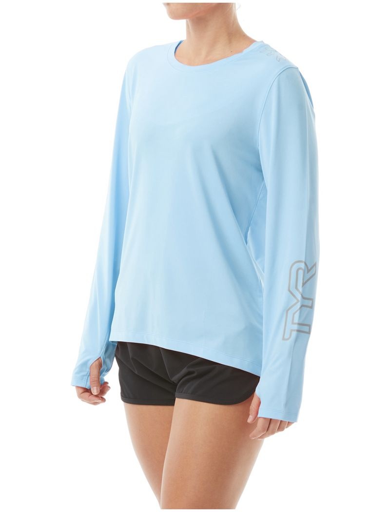 Light Blue Tyr Sundefense Long Sleeve Women\'s Shirts | US-MOVH32584