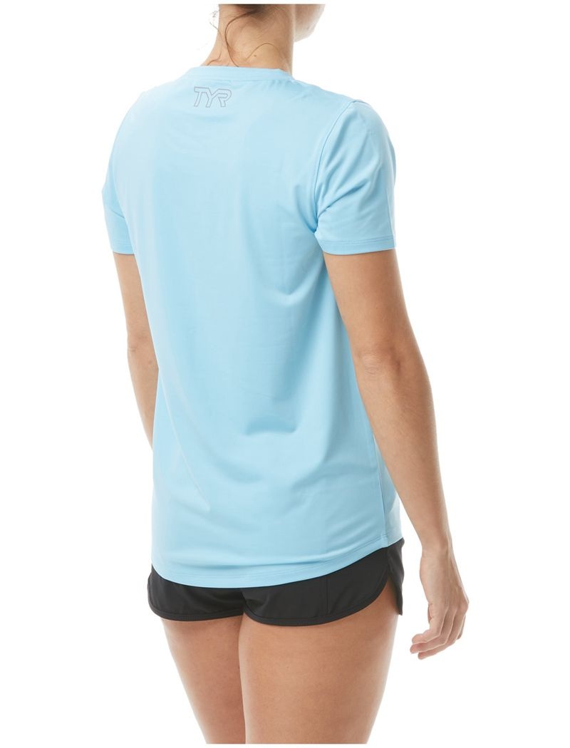 Light Blue Tyr Sundefense Short Sleeve Women's Shirts | US-DKBQ68501