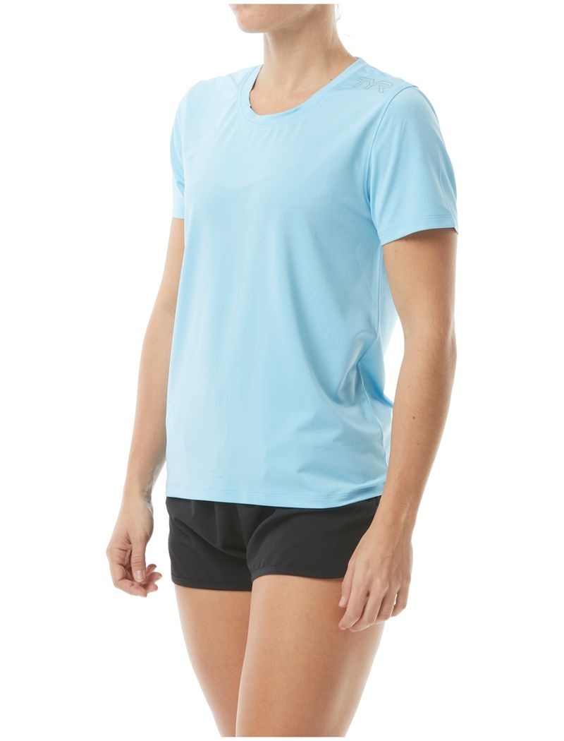 Light Blue Tyr Sundefense Short Sleeve Women\'s Shirts | US-DKBQ68501