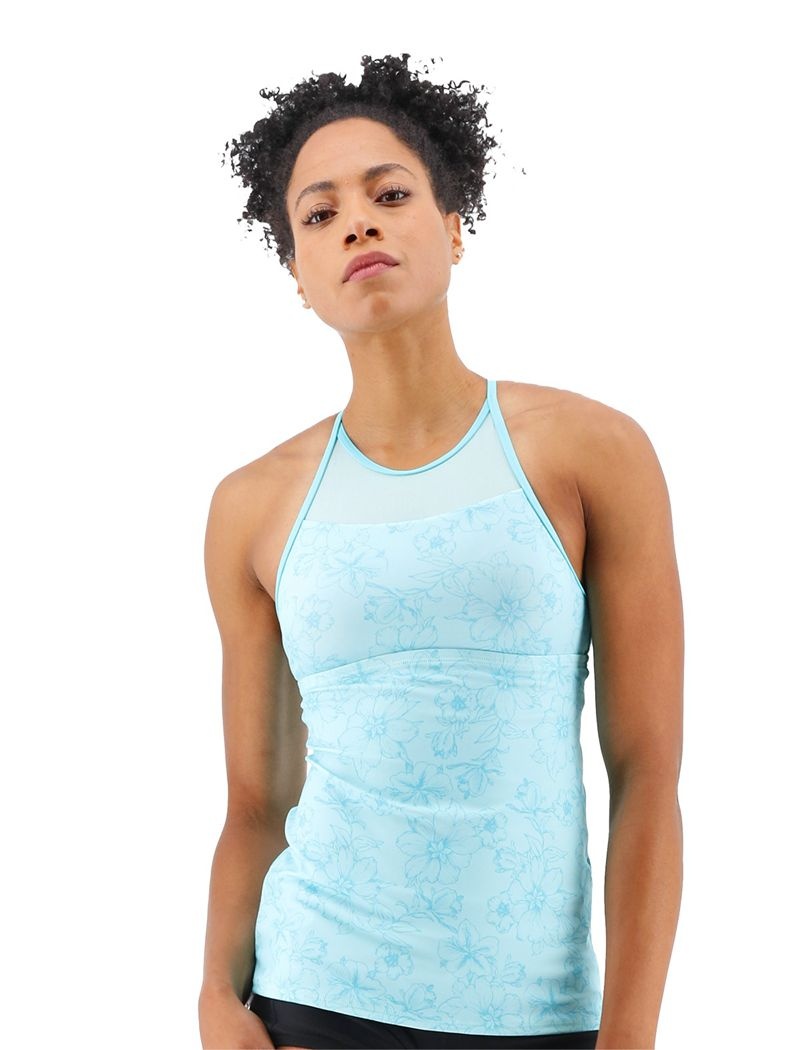 Light Blue Tyr Tessa Boho Floral Women's Tanks | US-XWFS15924