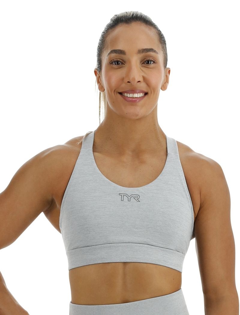 Light Grey Tyr Base Kinetic™ Crossback Women\'s Sports Bra | US-IUXG16473