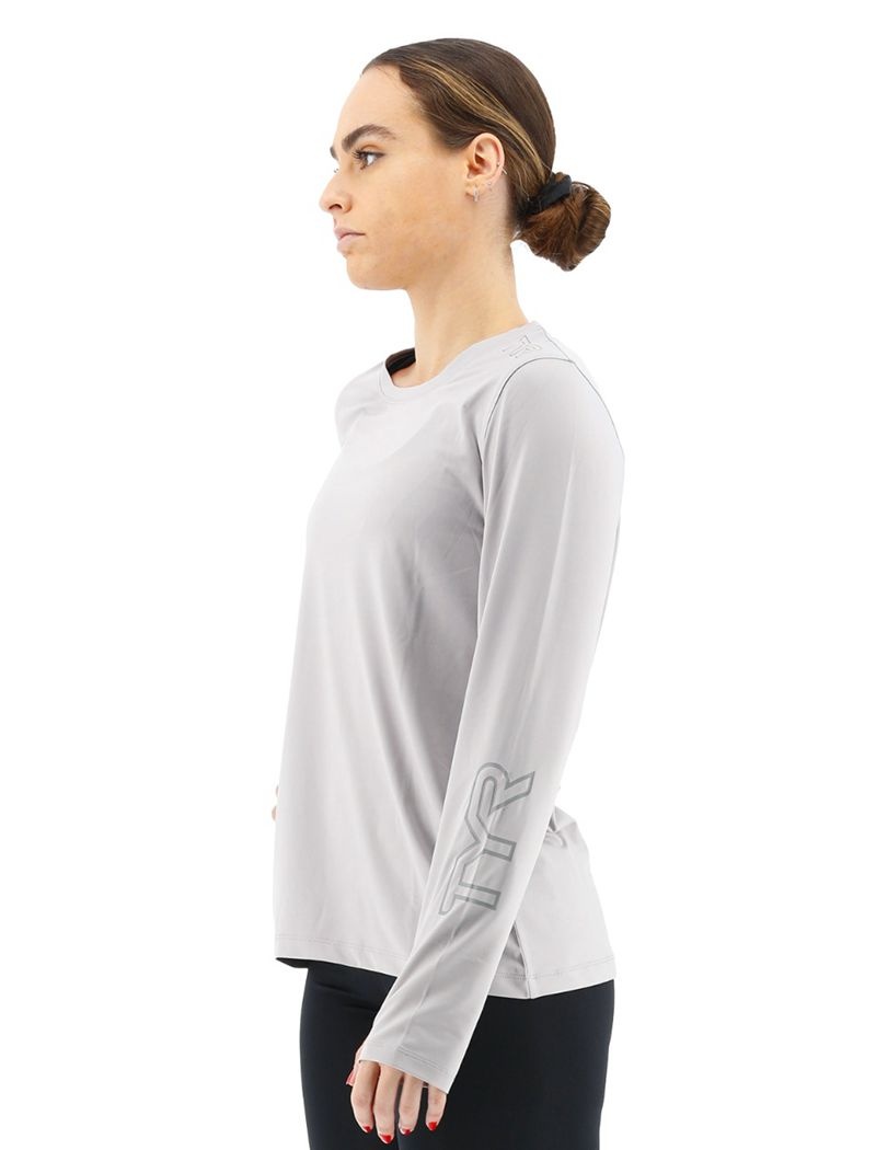 Light Grey Tyr Sundefense Long Sleeve Women's Shirts | US-YVZS43852