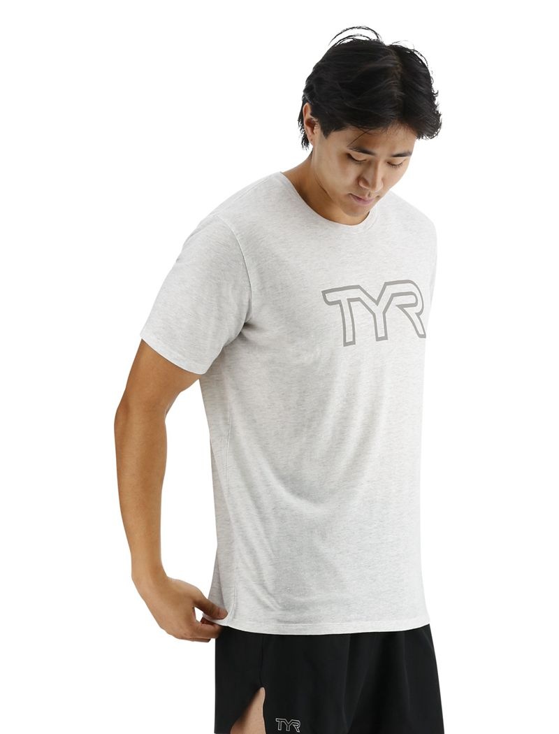 Light Grey Tyr Ultrasoft Big Logo Tri-blend Tech Men's T-Shirt | US-OINJ48317