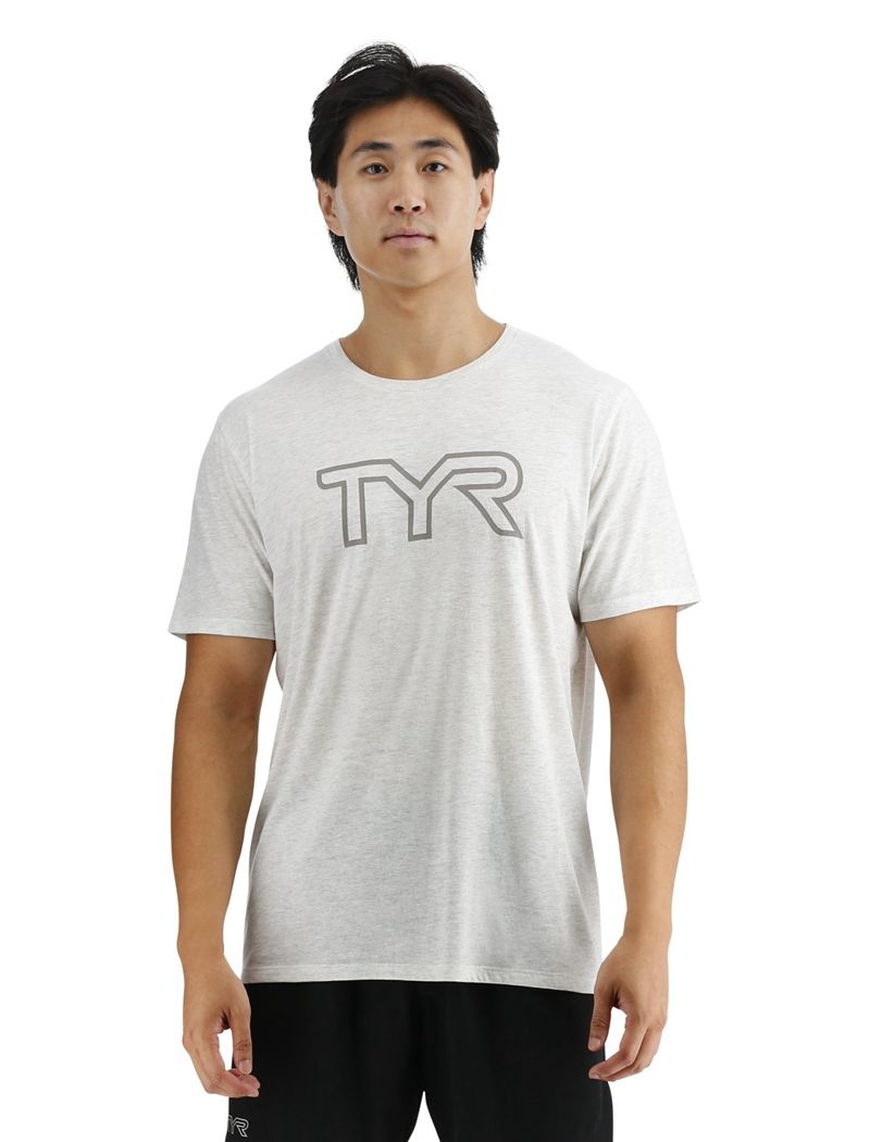 Light Grey Tyr Ultrasoft Big Logo Tri-blend Tech Men\'s T-Shirt | US-OINJ48317