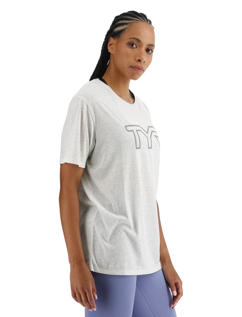 Light Grey Tyr Ultrasoft Big Logo Tri-blend Tech Women's T-Shirt | US-NLOT78412