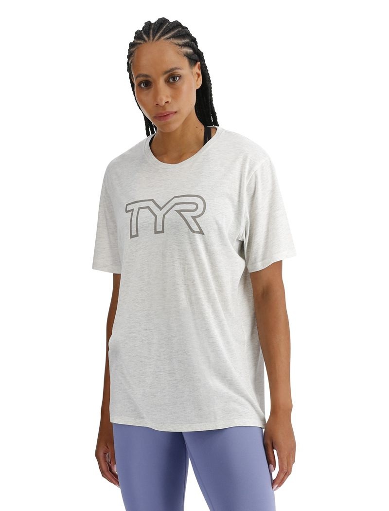 Light Grey Tyr Ultrasoft Big Logo Tri-blend Tech Women's T-Shirt | US-NLOT78412