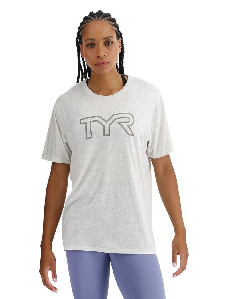 Light Grey Tyr Ultrasoft Big Logo Tri-blend Tech Women's T-Shirt | US-NLOT78412