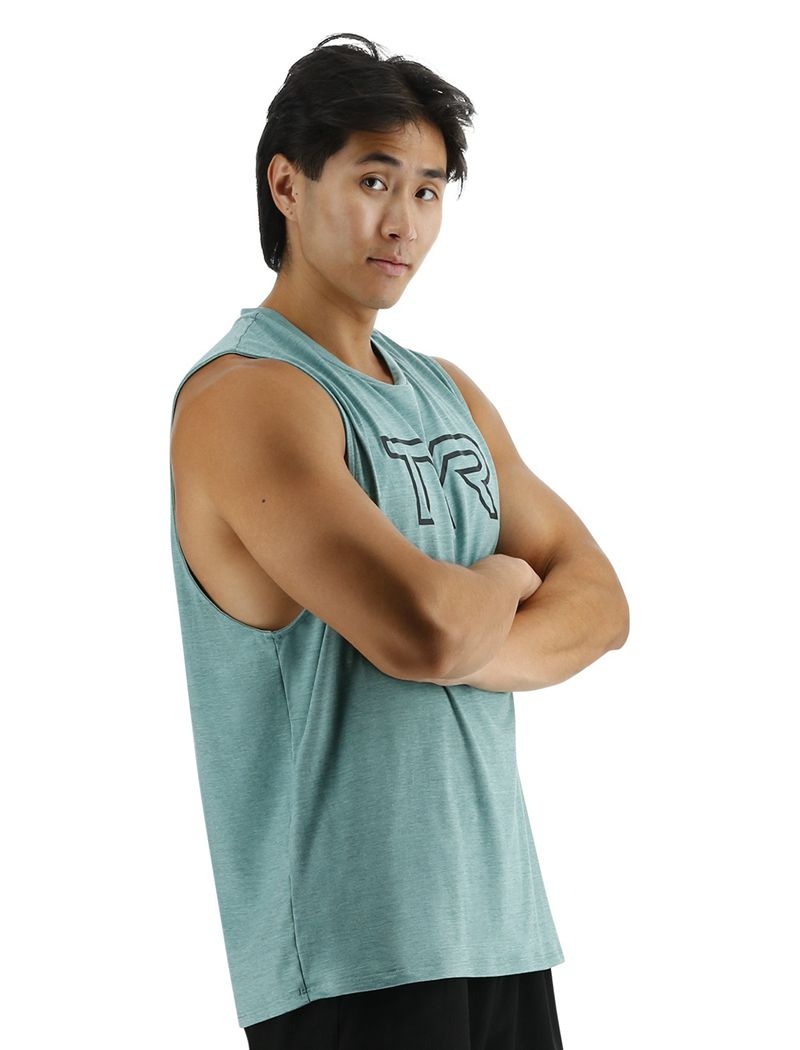 Light Turquoise Tyr Climadry™ Big Logo Tech Men's Tanks | US-EWST98642