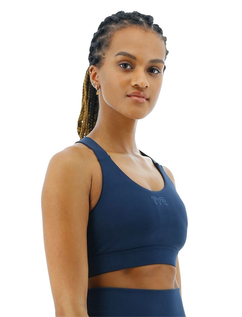 Navy Tyr Base Kinetic™ Crossback Women's Sports Bra | US-VRUQ78610