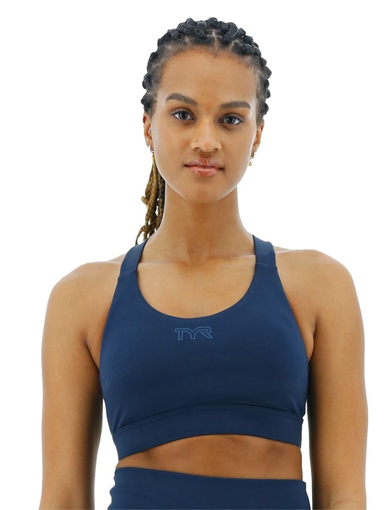 Navy Tyr Base Kinetic™ Crossback Women\'s Sports Bra | US-VRUQ78610