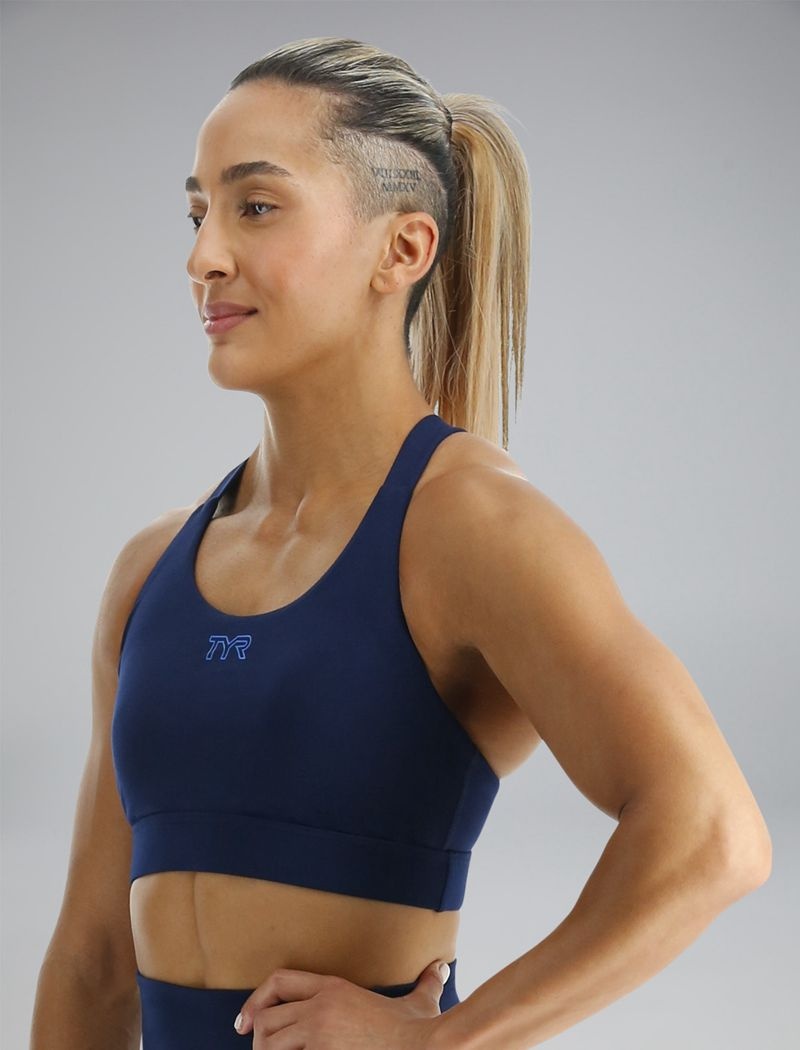 Navy Tyr Base Kinetic™ Crossback Women's Sports Bra | US-ORLU07458