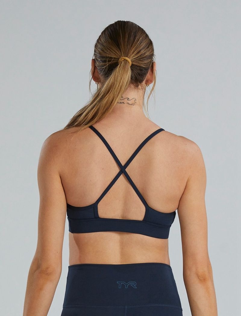 Navy Tyr Base Kinetic™ High Neck Big Logo Women's Sports Bra | US-EWZA61938