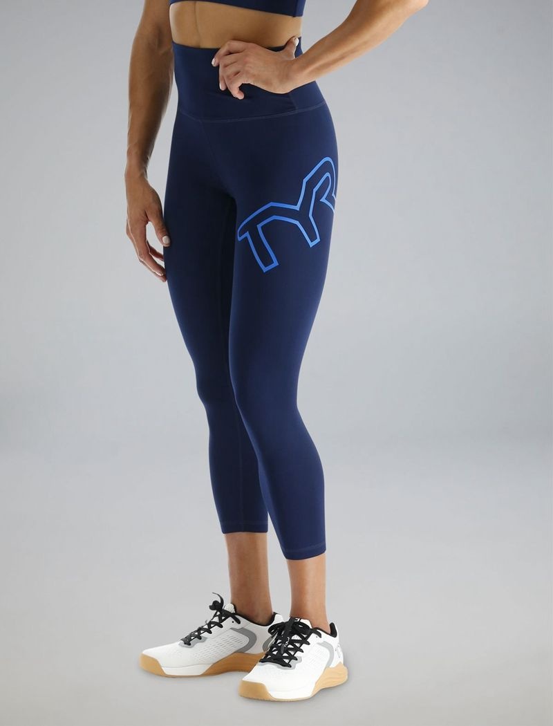 Navy Tyr Base Kinetic™ High-rise 21 Logo Women's Leggings | US-UYMP24956