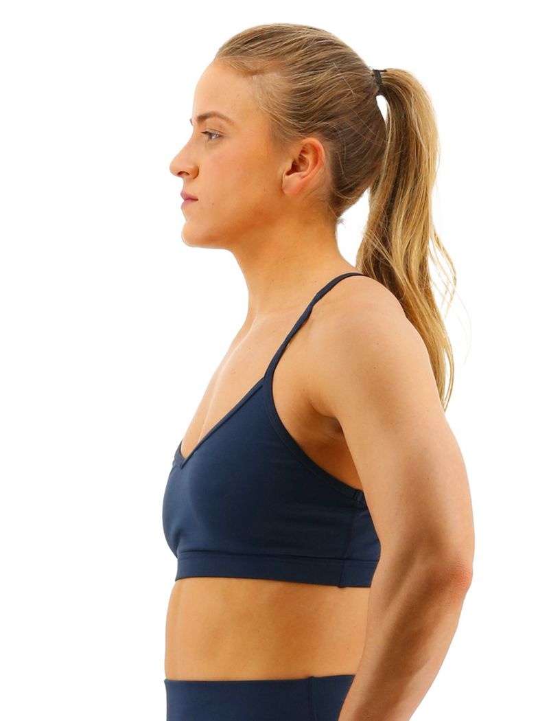 Navy Tyr Base Kinetic™ V-neck Women's Sports Bra | US-UWAC87194