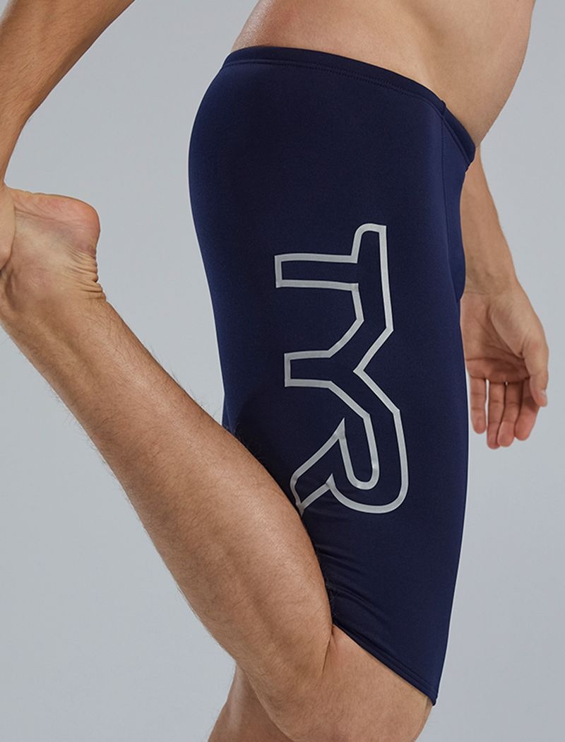 Navy Tyr Durafast Elite® Large Logo Jammer Men's Swimsuit | US-EFVT10942