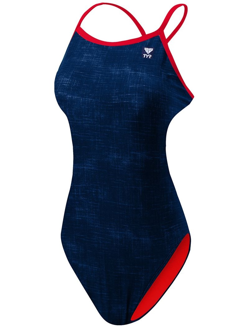 Navy Tyr Durafast One® Diamondfit Sandblasted Women's Swimsuit | US-XIGR54916