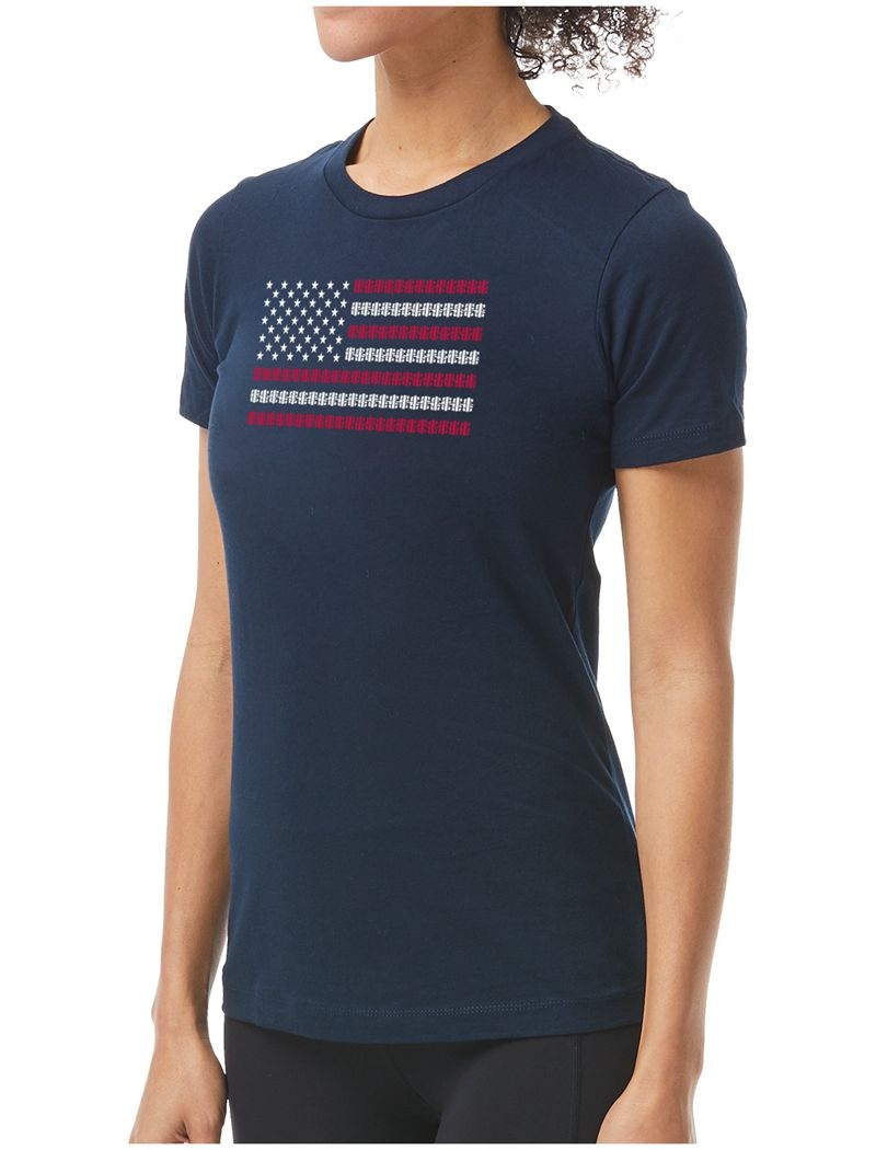 Navy Tyr Graphic Usa Lanes Women\'s T-Shirt | US-PRFL87915