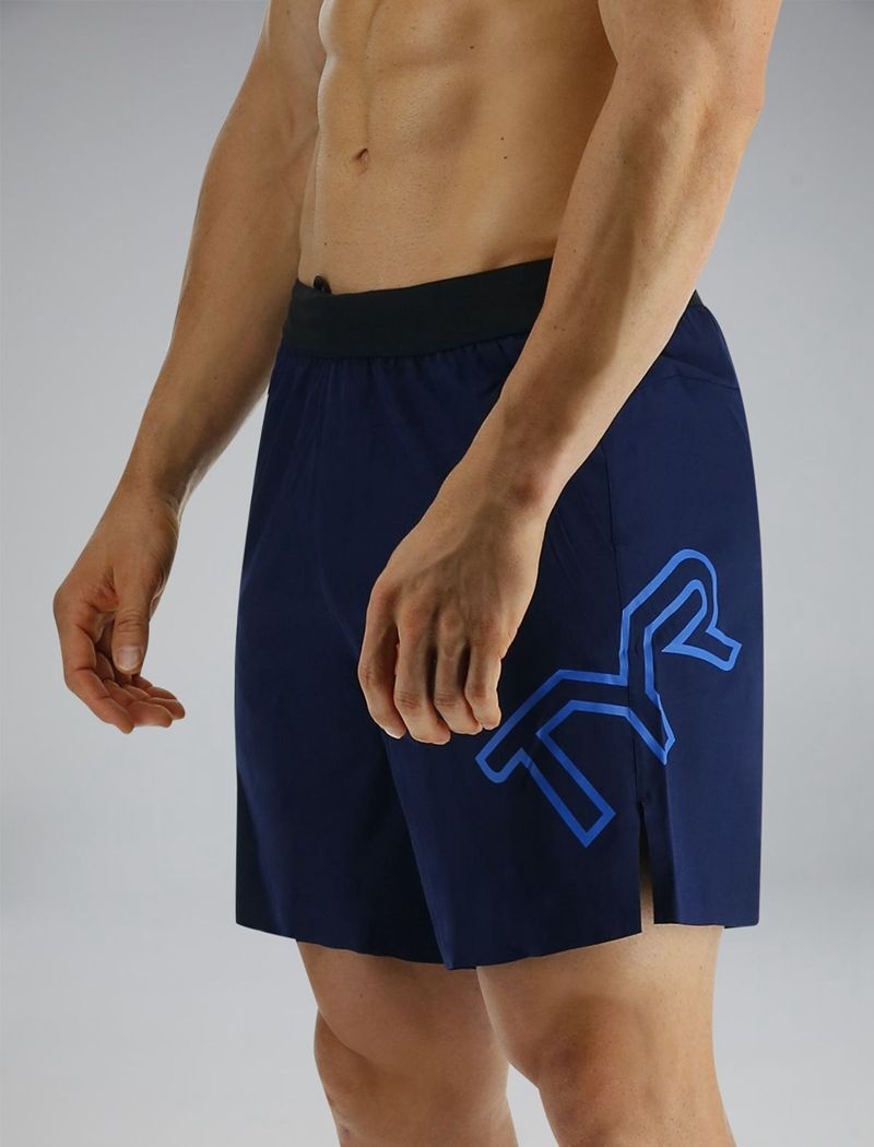 Navy Tyr Hydrosphere™ Unlined 7 Unbroken Big Logo Men's Shorts | US-VLYO50874