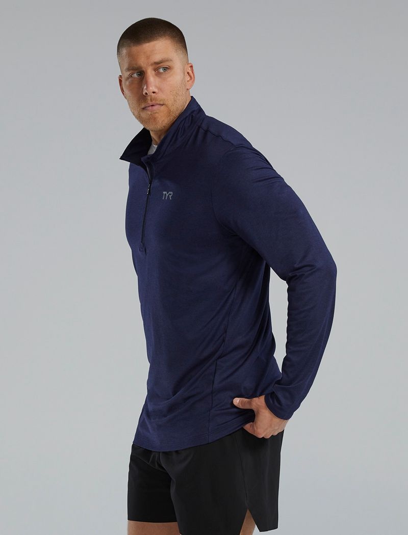 Navy Tyr Sls™ Long Sleeve1⁄4 Zip Men's Shirts | US-LYGS93045