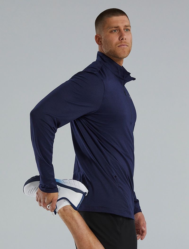 Navy Tyr Sls™ Long Sleeve1⁄4 Zip Men's Shirts | US-LYGS93045