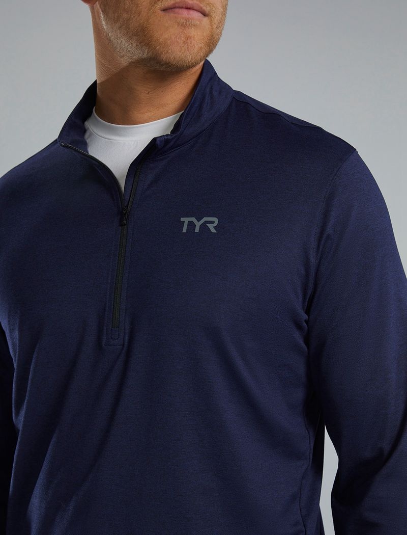 Navy Tyr Sls™ Long Sleeve1⁄4 Zip Men's Shirts | US-LYGS93045