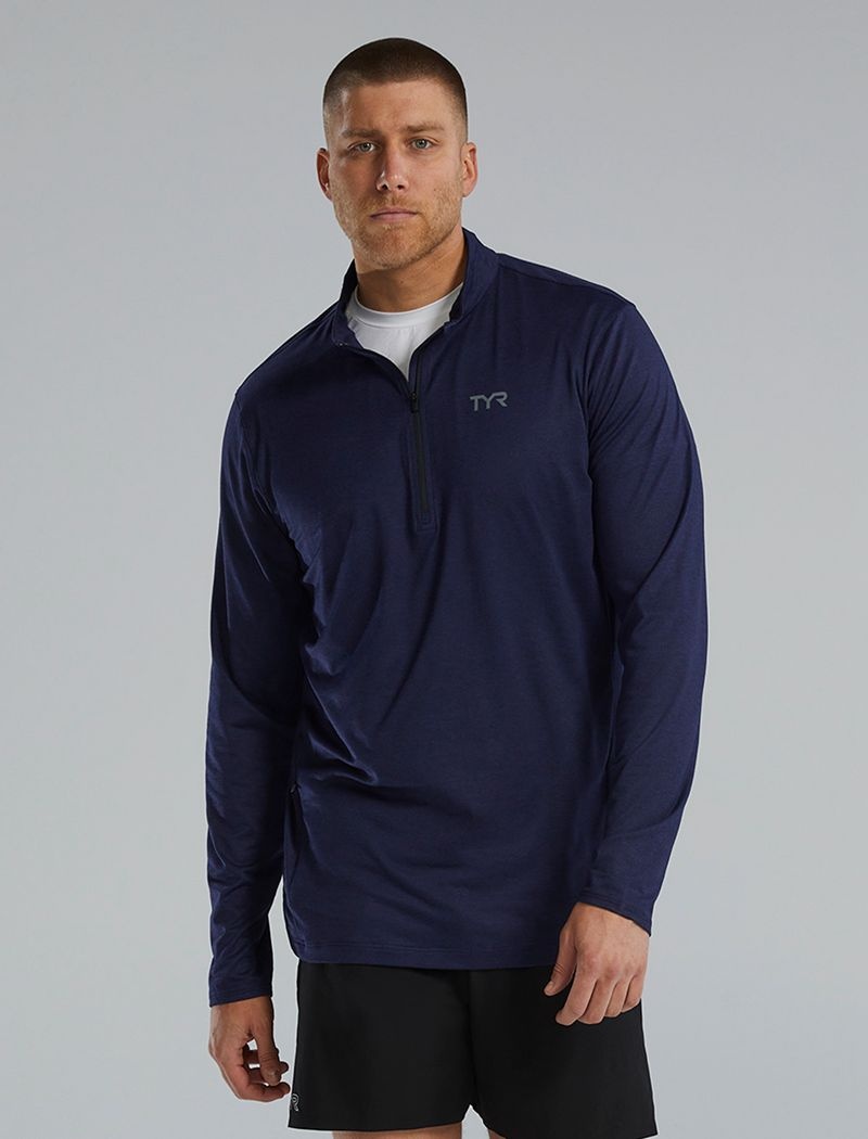 Navy Tyr Sls™ Long Sleeve1⁄4 Zip Men\'s Shirts | US-LYGS93045