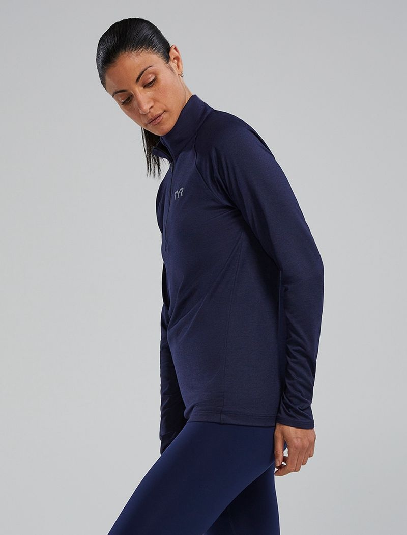 Navy Tyr Sls™ Long Sleeve1⁄4 Zip Women's Shirts | US-GVOE15976