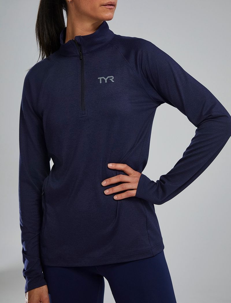 Navy Tyr Sls™ Long Sleeve1⁄4 Zip Women's Shirts | US-GVOE15976