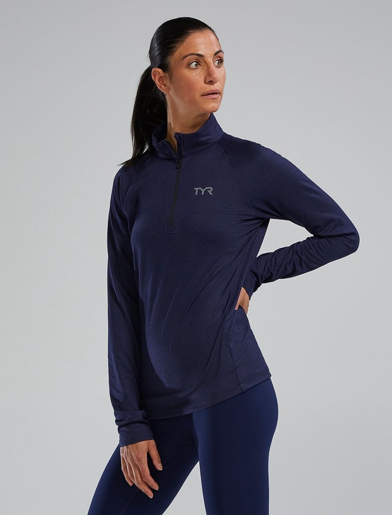 Navy Tyr Sls™ Long Sleeve1⁄4 Zip Women\'s Shirts | US-GVOE15976